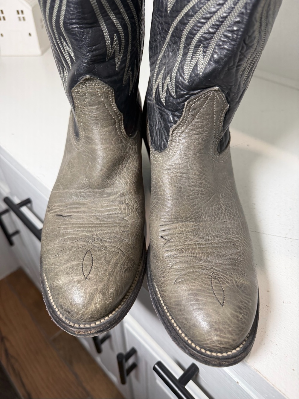 Nocona Drover Womens 9B Gray Black Leather Cowboy Boots Made USA Vintage - Picture 3 of 10